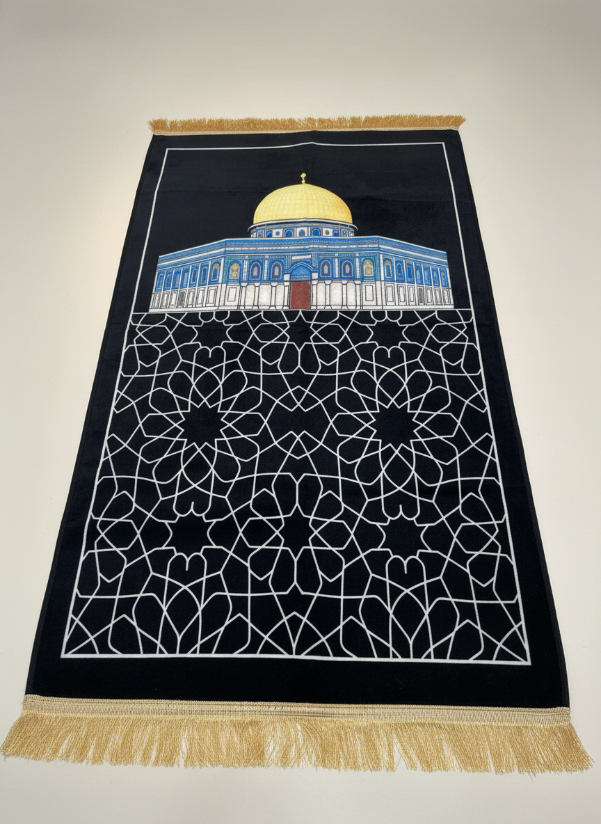 Alfombra de Rezo “Cúpula de la Roca – Edición Negra” | Elegancia, Fe y Solidaridad