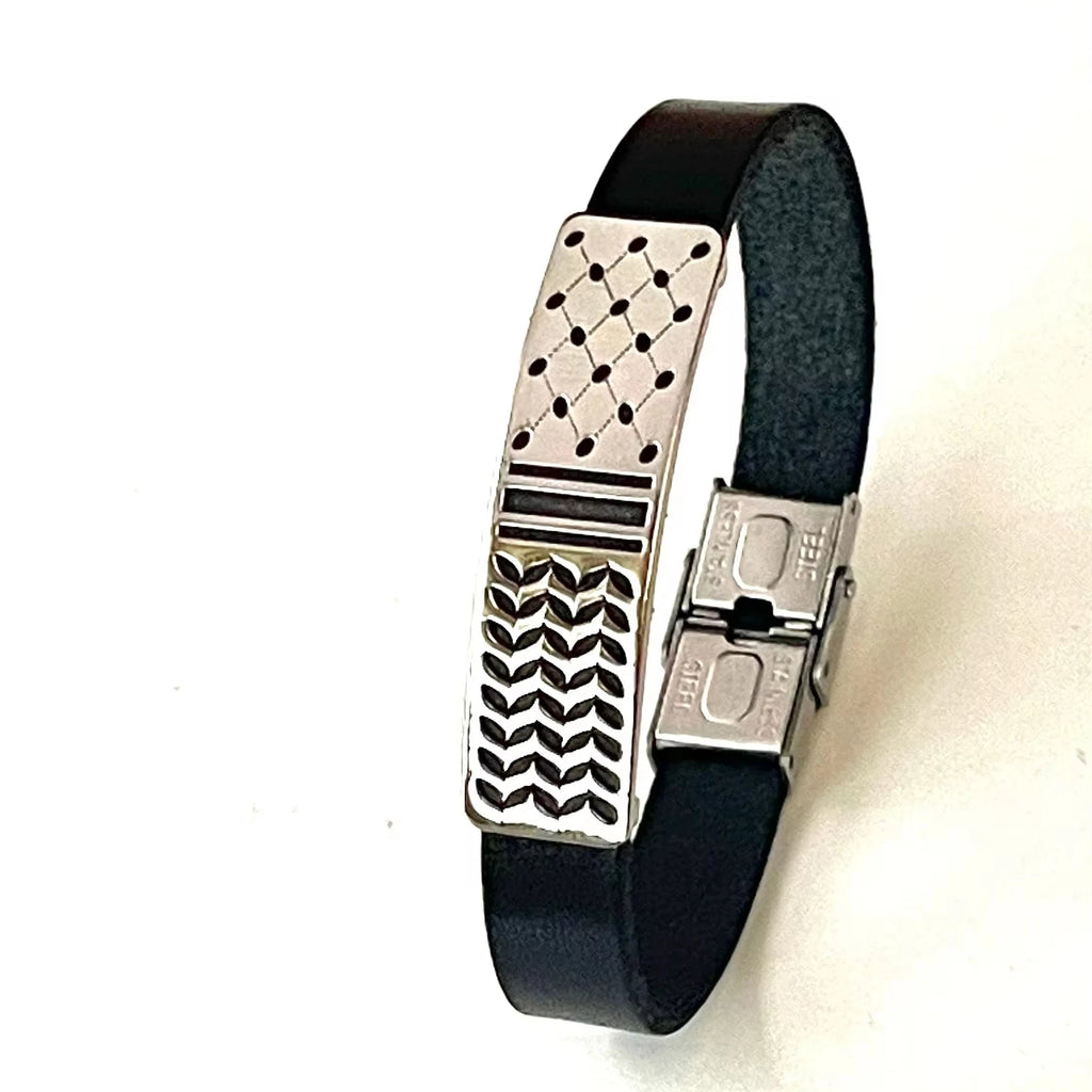 Pulsera de Cuero y Acero plateado