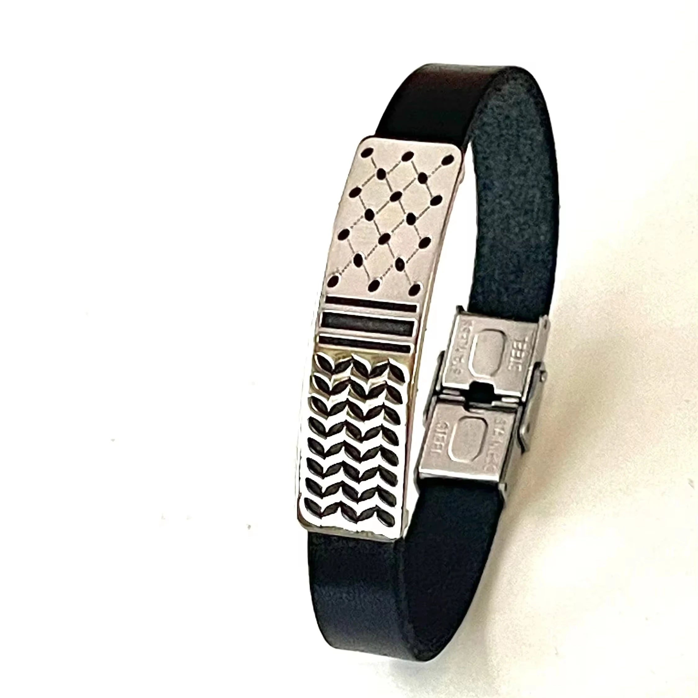 Pulsera de Cuero y Acero plateado