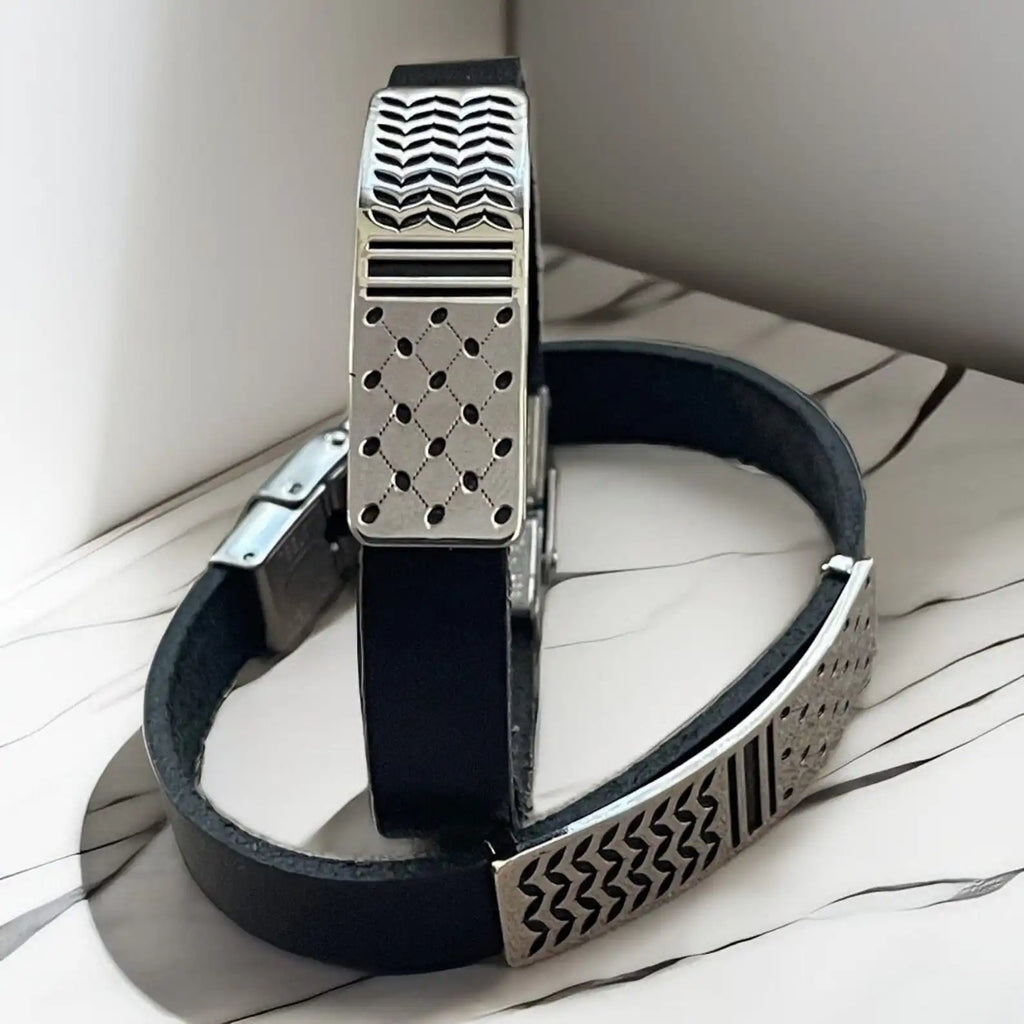 Pulsera de Cuero y Acero plateado