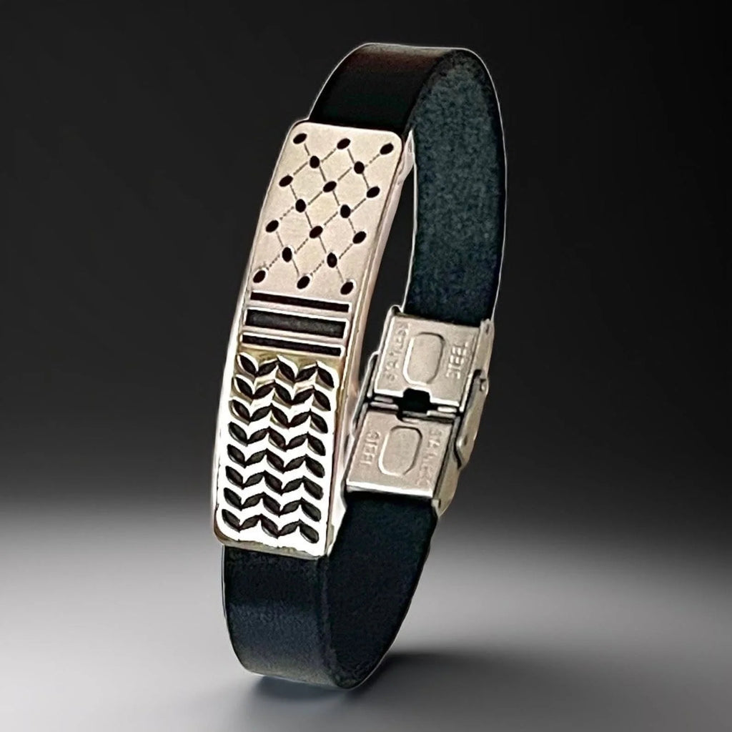 Pulsera de Cuero y Acero plateado