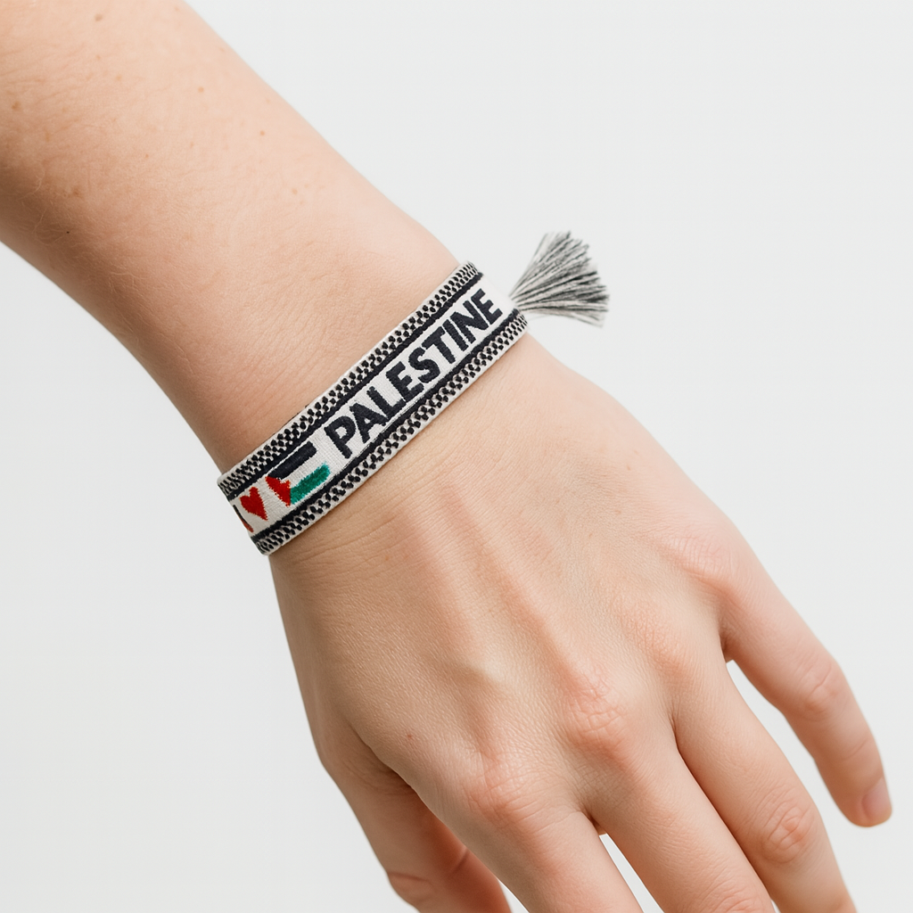 Pulsera de tela "I love Palestine" - Blanco