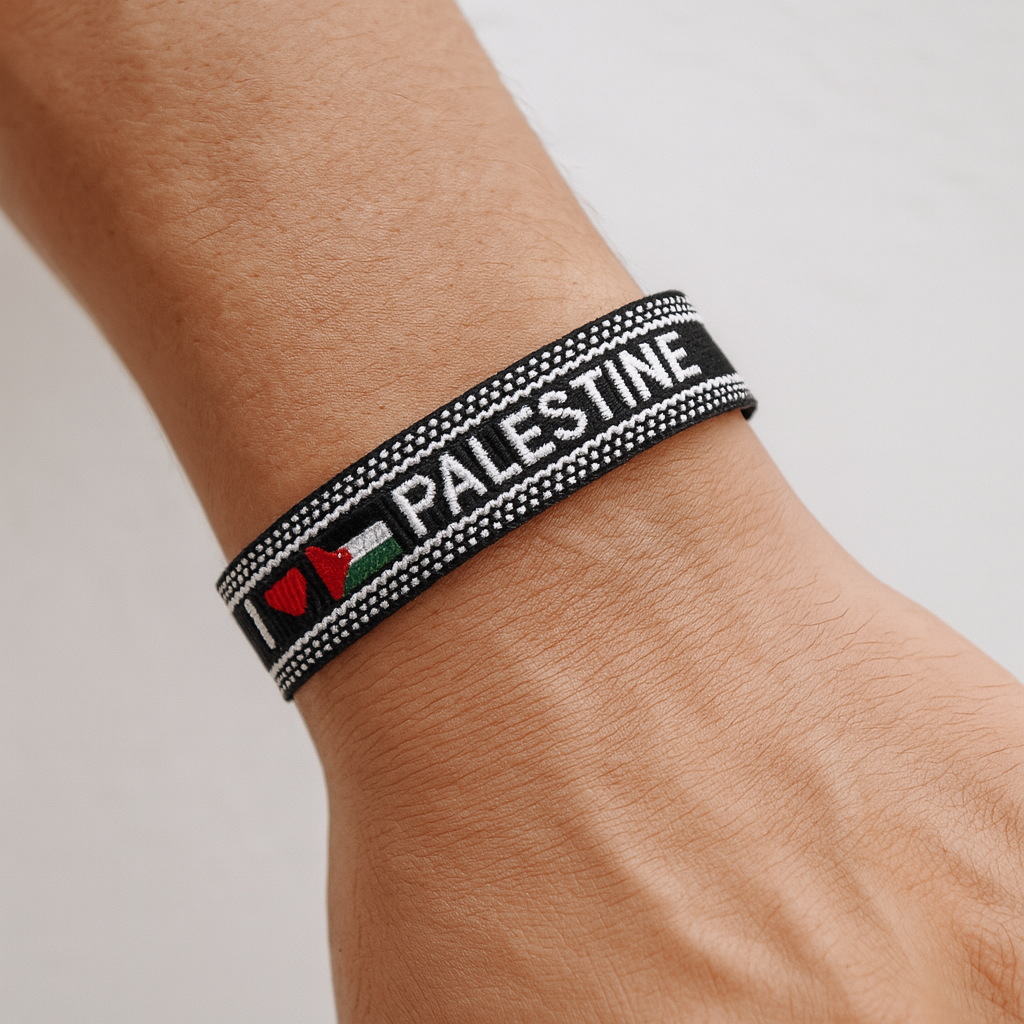 Pulsera de tela "I love Palestine" - Negro