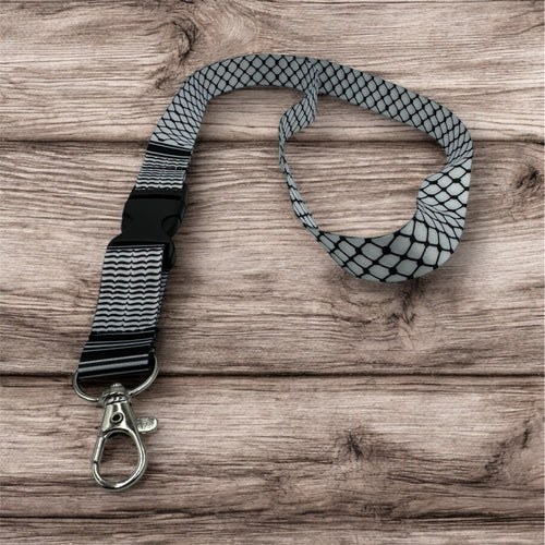 Lanyard Solidario Palestina – Diseño Keffiyeh (Rojo y Blanco)