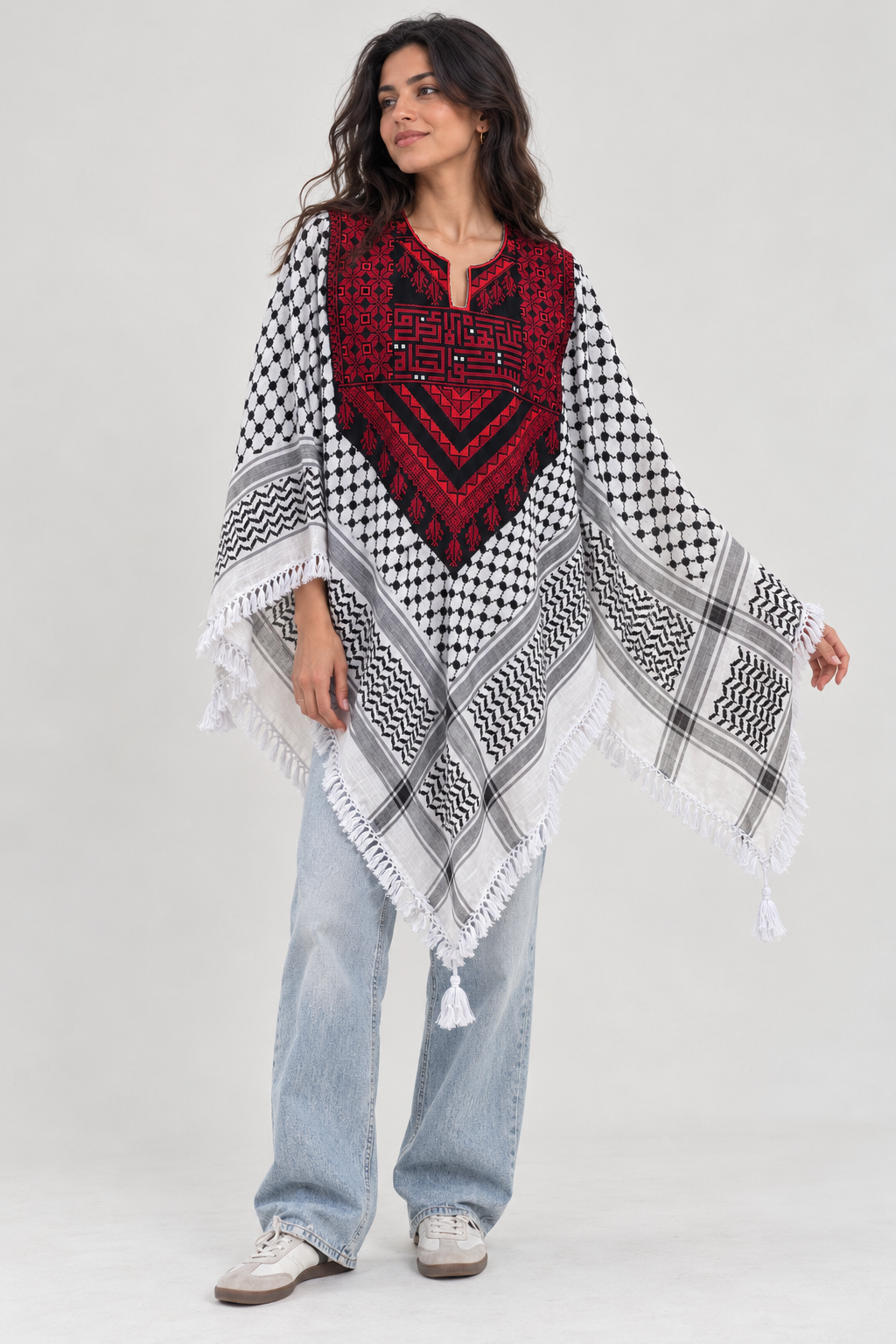 Poncho Kufiya con Tatreez Palestino