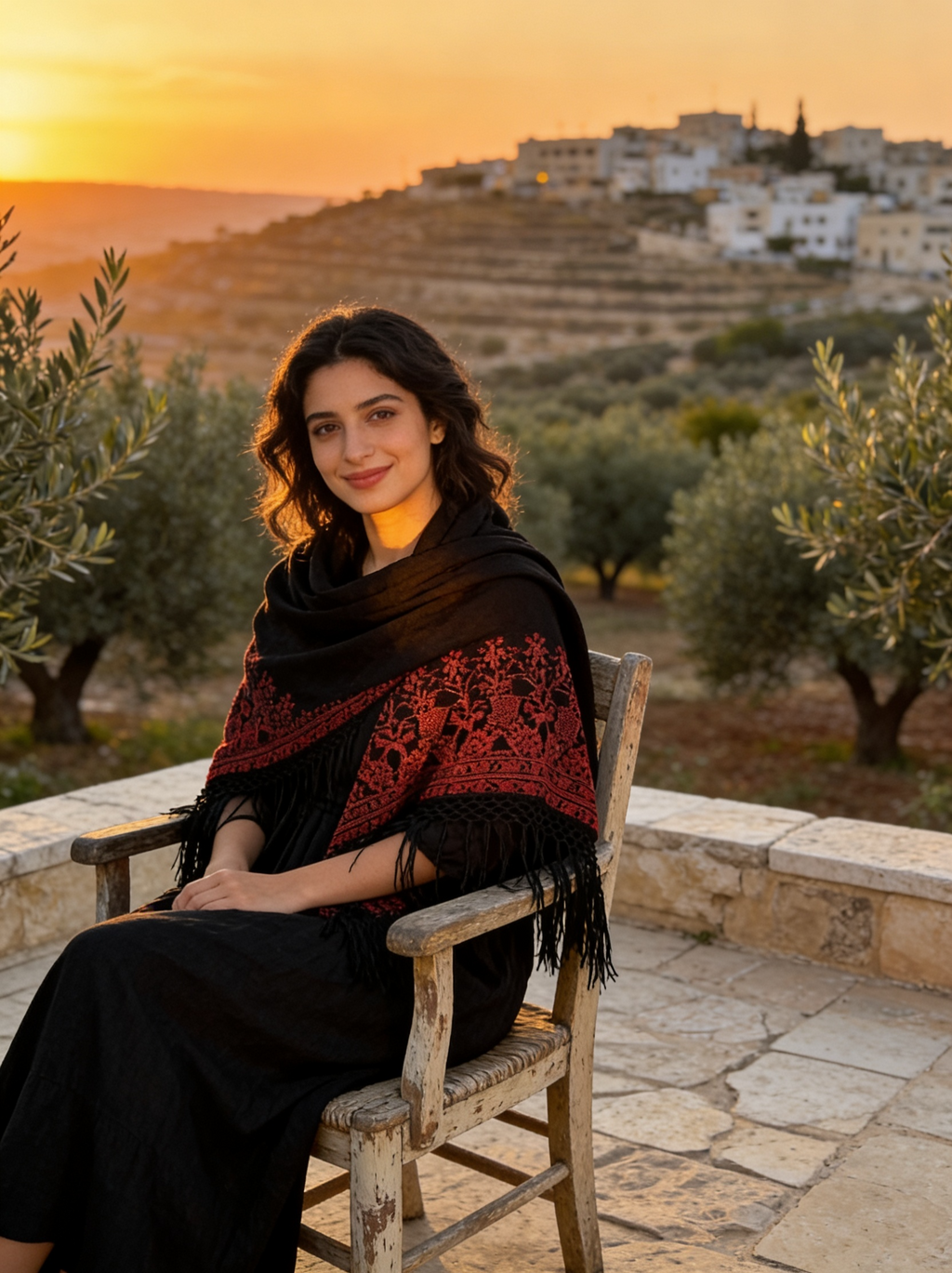 Chal Triangular Tatreez Palestino - Bordado Artesanal Rojo