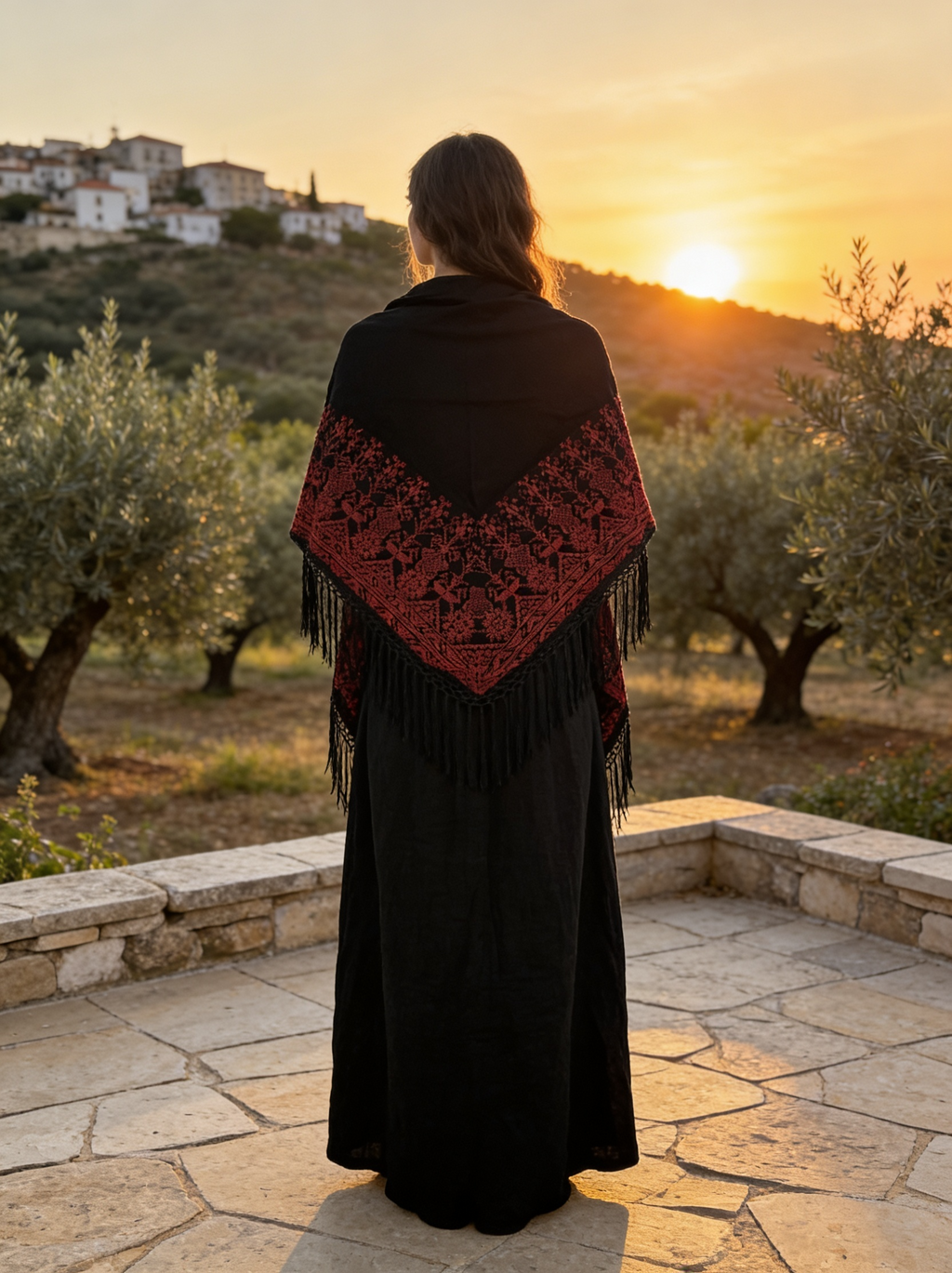 Chal Triangular Tatreez Palestino - Bordado Artesanal Rojo