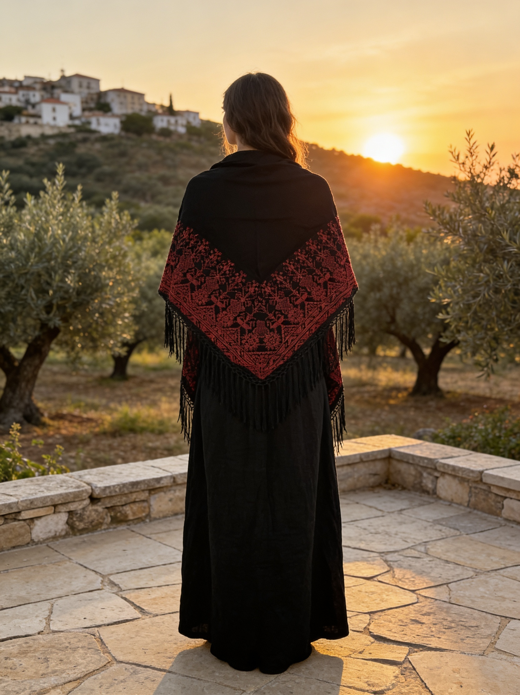 Chal Triangular Tatreez Palestino - Bordado Artesanal Rojo