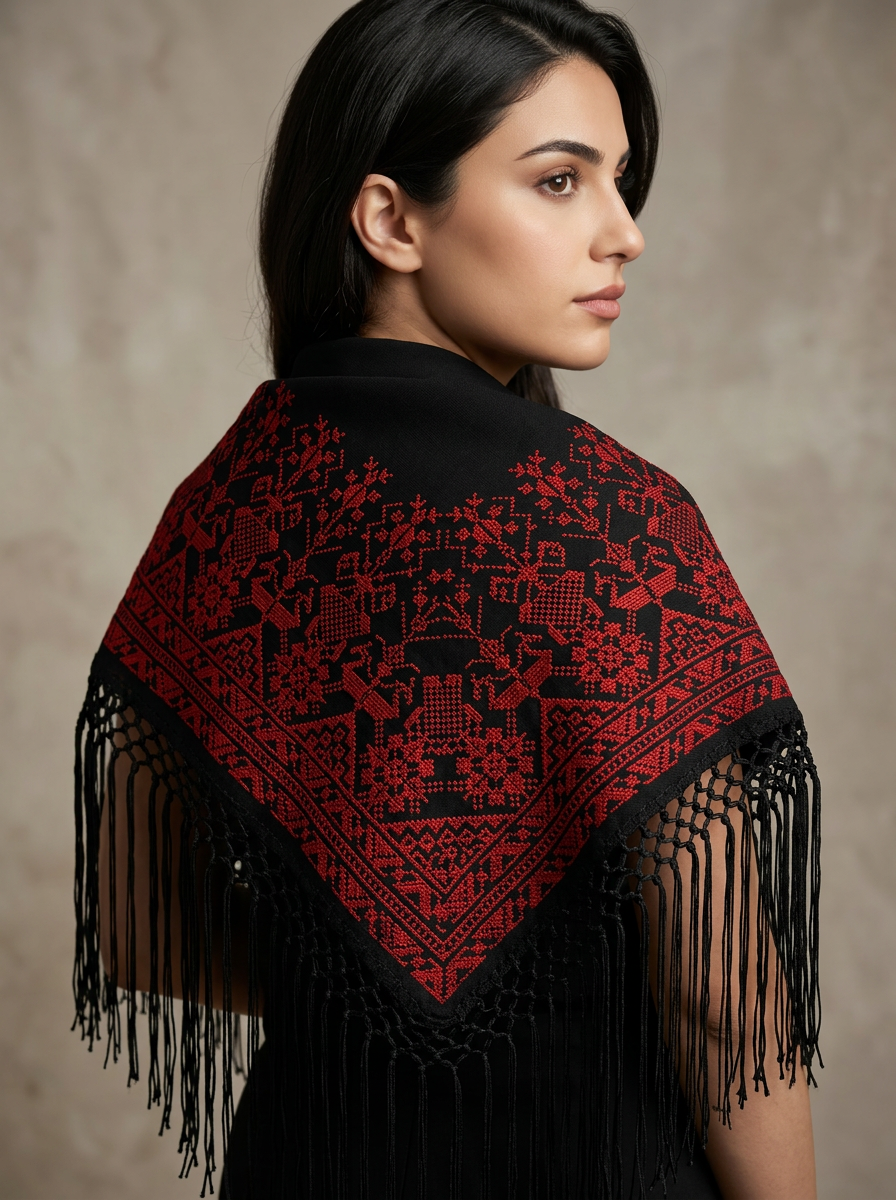 Chal Triangular Tatreez Palestino - Bordado Artesanal Rojo
