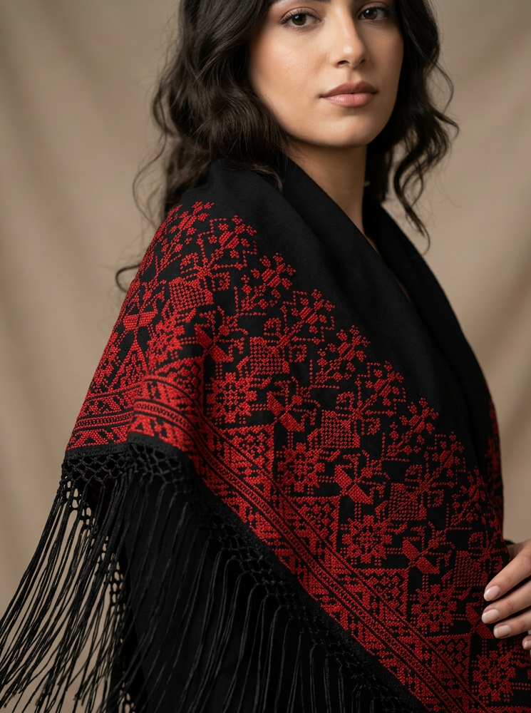 Chal Triangular Tatreez Palestino - Bordado Artesanal Rojo