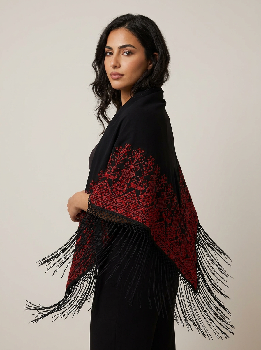 Chal Triangular Tatreez Palestino - Bordado Artesanal Rojo