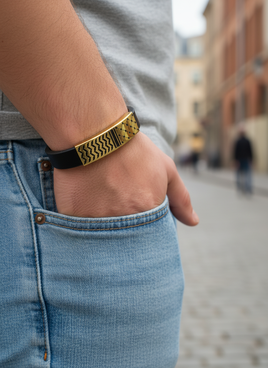 Pulsera de Cuero y Acero dorado