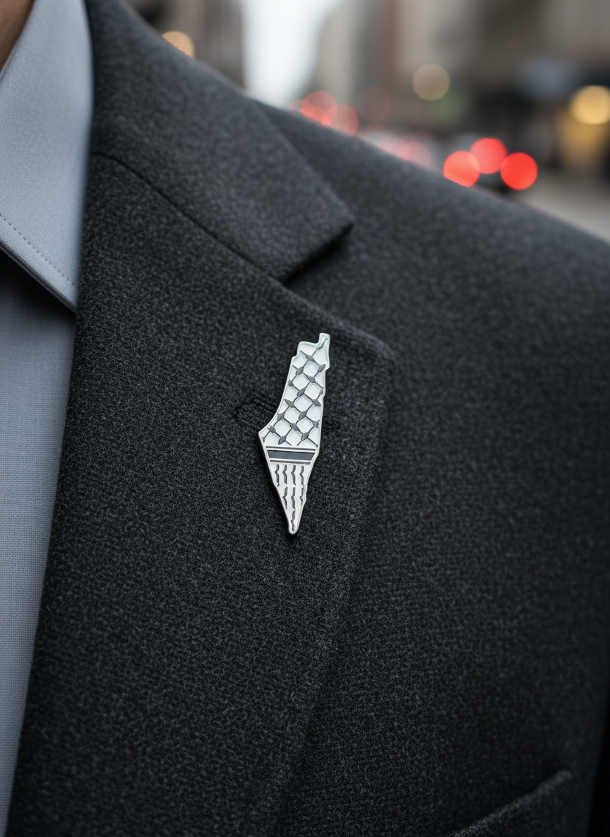 PIN MAPA PALESTINA – BLANCO Y NEGRO (KUFIYAH)