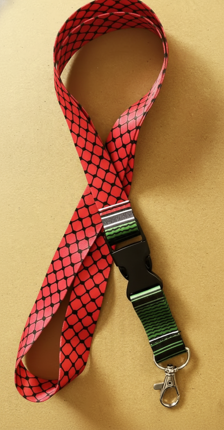 Lanyard Solidario Palestina – Diseño Keffiyeh (Rojo y Blanco)