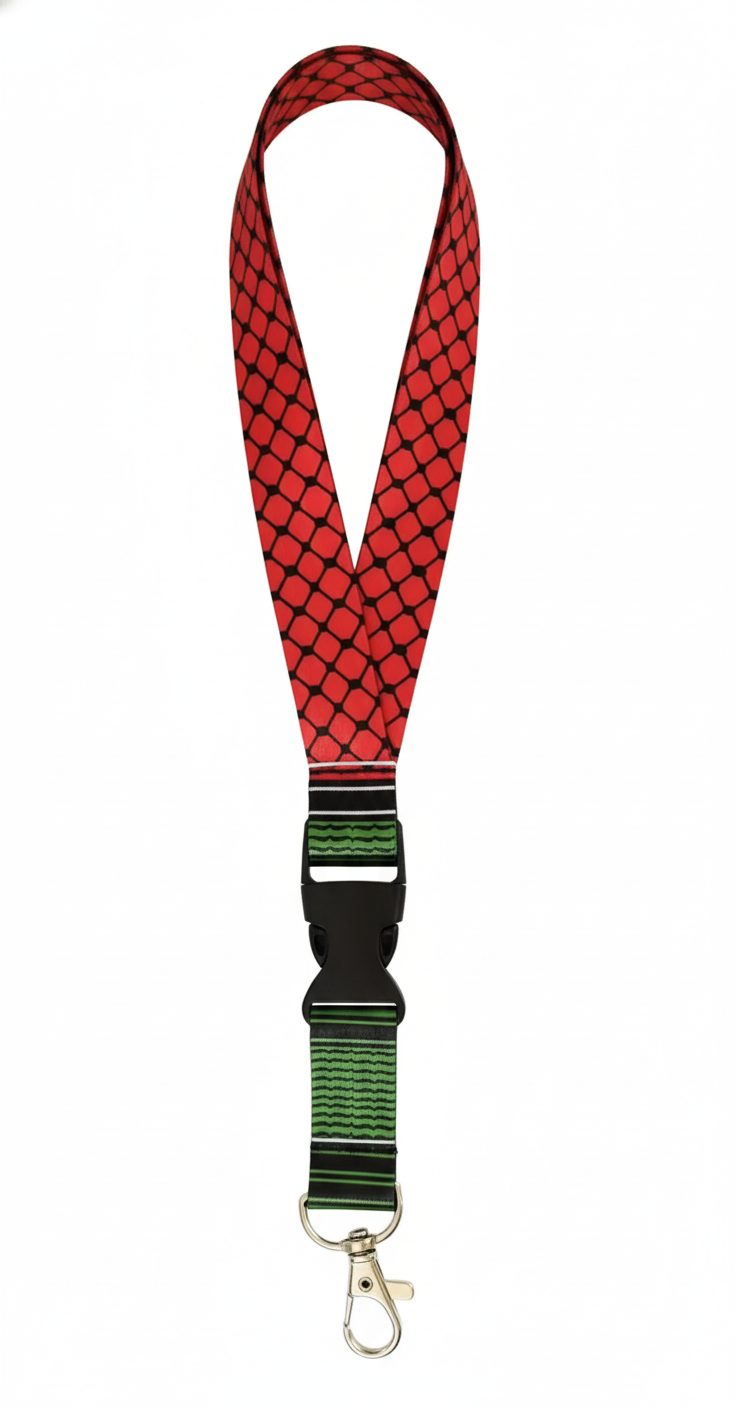 Lanyard Solidario Palestina – Diseño Keffiyeh (Rojo y Blanco)