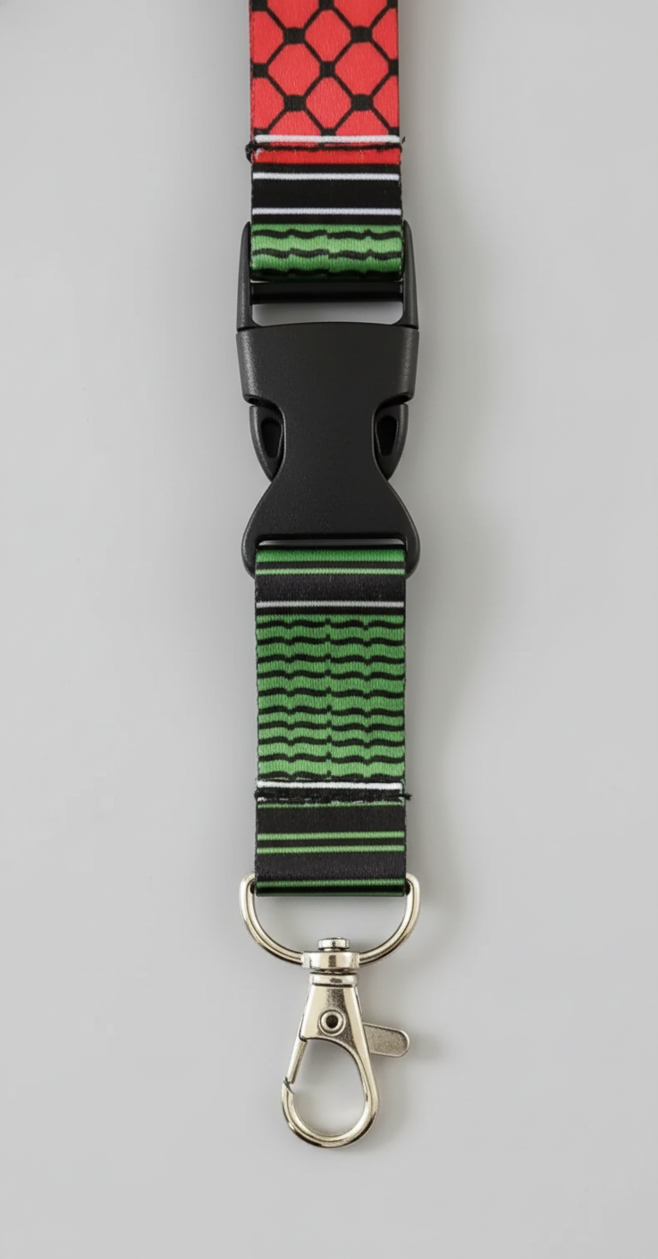 Lanyard Solidario Palestina – Diseño Keffiyeh (Rojo y Blanco)