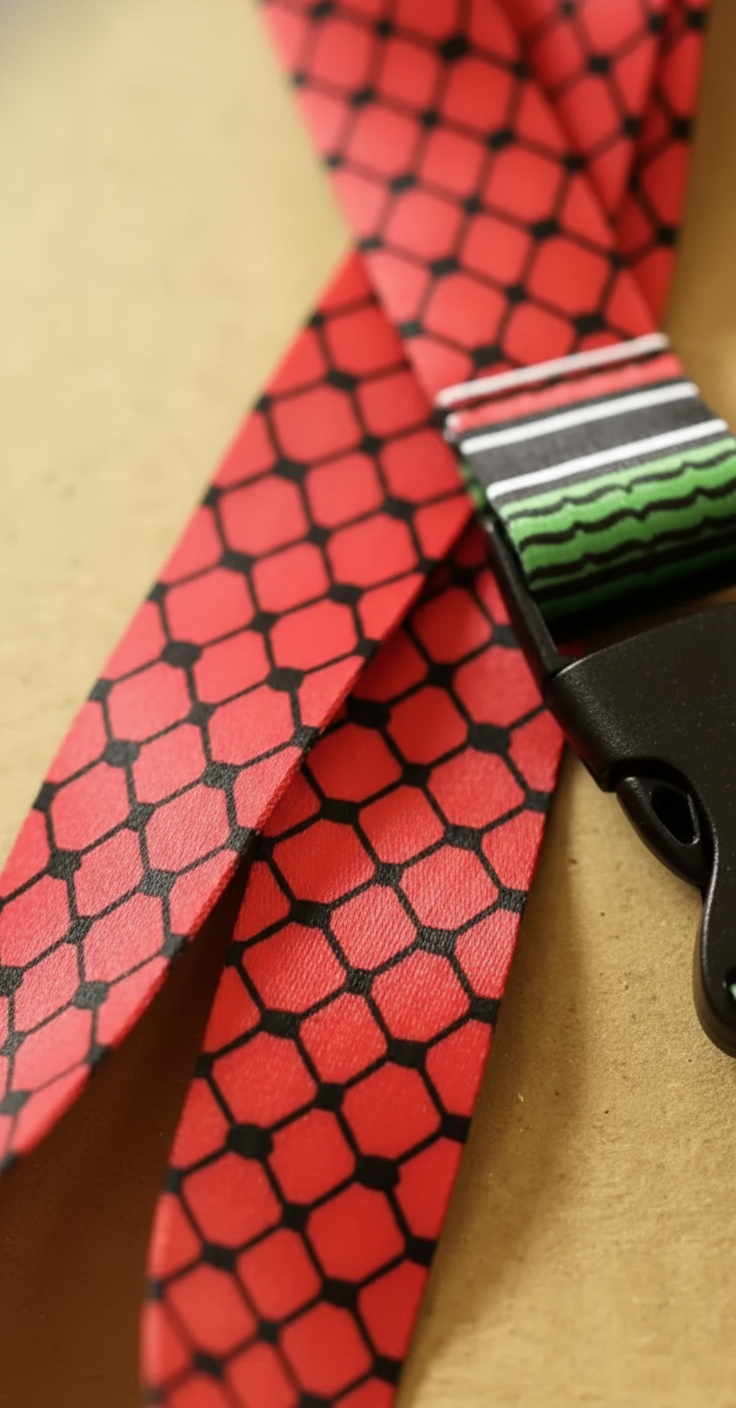 Lanyard Solidario Palestina – Diseño Keffiyeh (Rojo y Blanco)