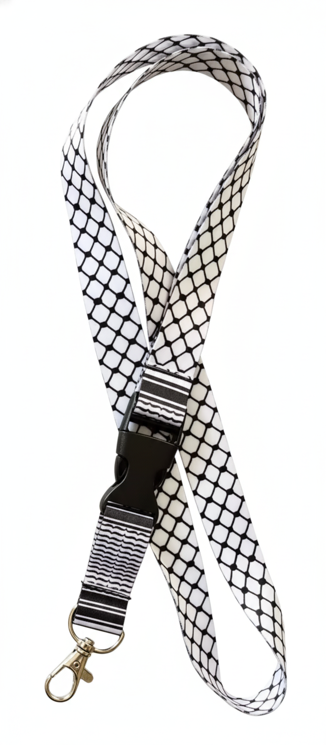 Lanyard Solidario Palestina – Diseño Keffiyeh (Rojo y Blanco)