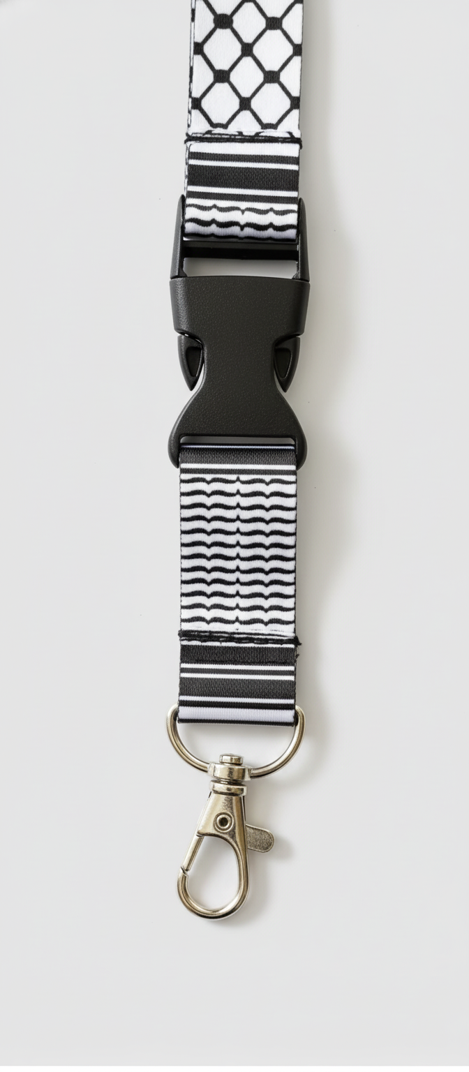 Lanyard Solidario Palestina – Diseño Keffiyeh (Rojo y Blanco)
